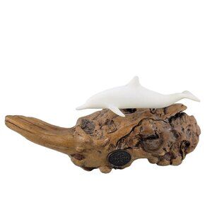 Dolphin Sculpture John Perry Vintage Porpoise On Burl Wood Figurine Read